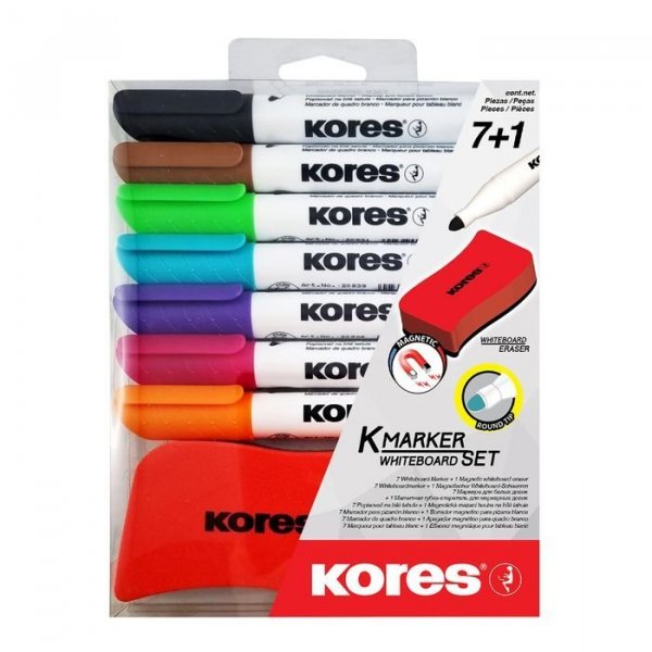 K-MARKER SET 6+1ks zdarma popisovačů na bílé tabule a flipcharty kulatý hrot a 1 ks stírací magnetická houbička