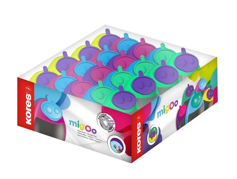 MIGOO, dvojité plastové strúhadlo so zásobníkom, mix 5 farieb
