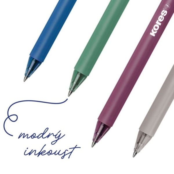 Stiskací kuličkové pero Kores Klick Pen Essentials, vintage barvy, modrý inkoust
