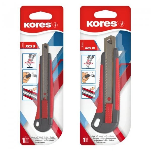 Odlamovací nůž KCS 9 mm, kovová kolejnice, soft grip úchop šedo - červený