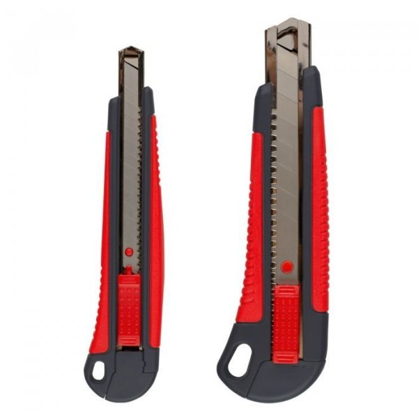 Odlamovací nůž KCS 9 mm, kovová kolejnice, soft grip úchop šedo - červený