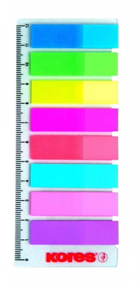 Neónové záložky Index Strips na pravítku 45x12 mm / 8 x 25 lístkov