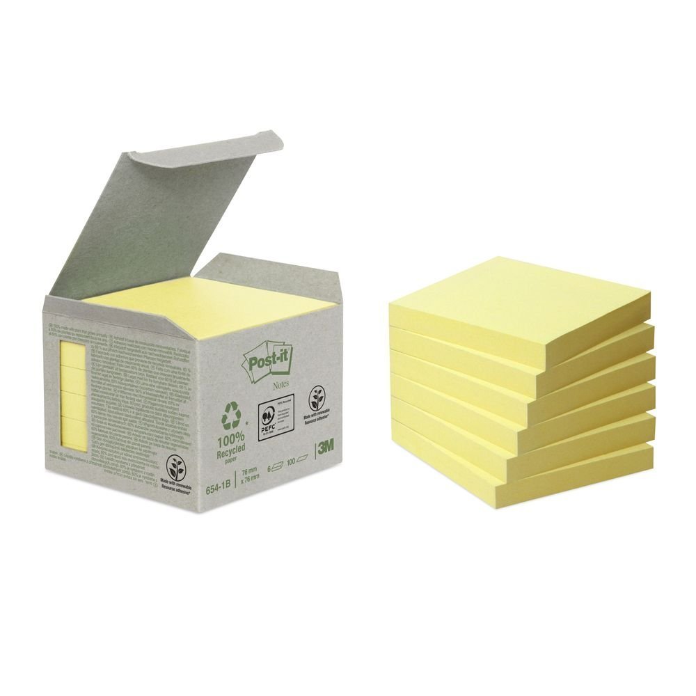 3M Post-it recyklované bločky, velikost 76 x76 mm, 6 bločků po 100 lístků