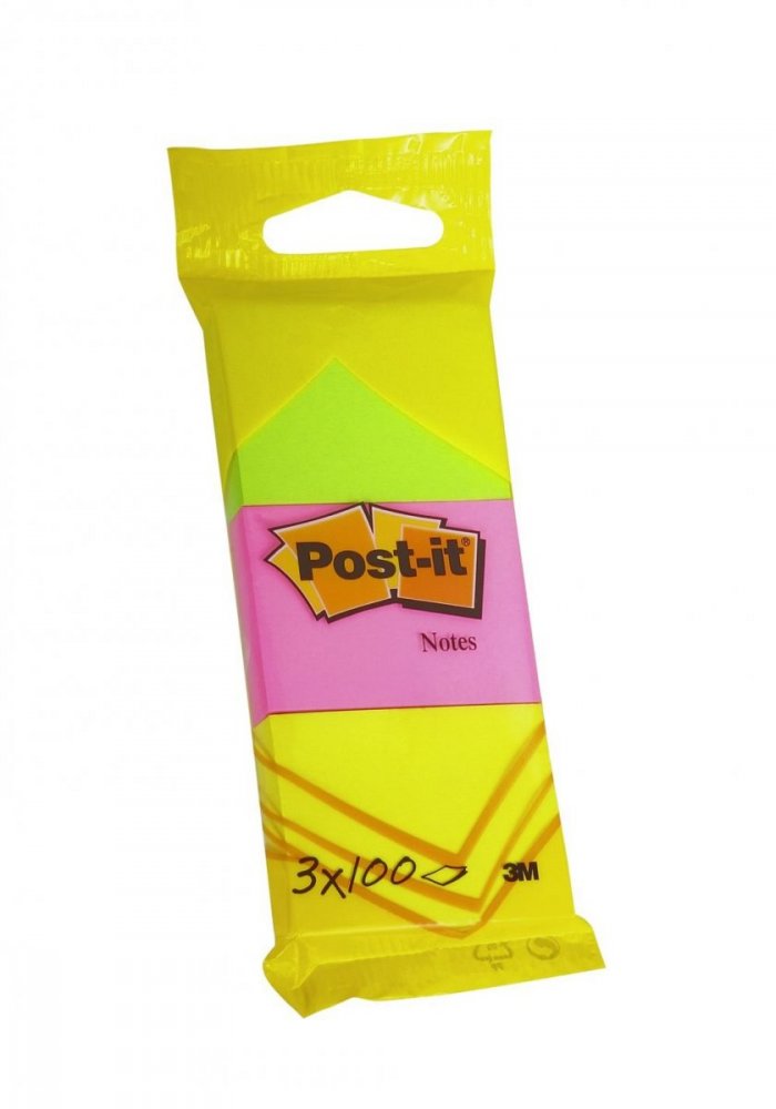 3M Post-it bločky, 51 x 38mm, zelená, růžová, žlutá, 3 bločky po 100 lístků