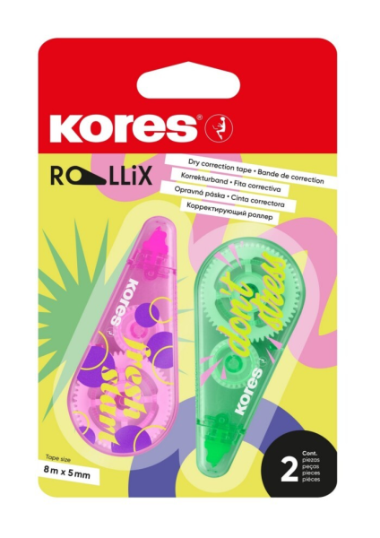 Korekční strojek Kores ROLLiX 8 m x 5 mm, mix barev
