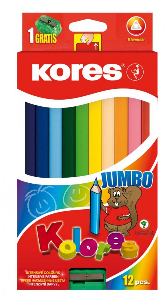 Jumbo trojhranné pastelky 5 mm, s jumbo strúhadlom / 12 farieb