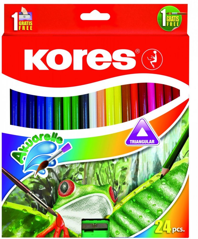 Akvarelové pastelky trojhranné 3 mm / 24 farieb, strúhadlo + štetec