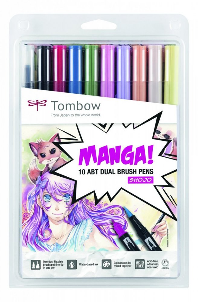 Tombow Sada obojstranných fixiek ABT DUAL BRUSH PEN – Manga set Shojo, 10 ks