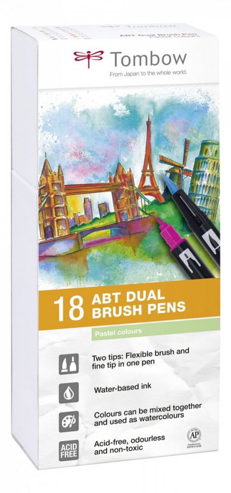 Tombow Sada obojstranných fixiek ABT DUAL BRUSH PEN – Pastels, 18 ks