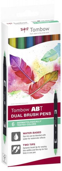 Tombow Sada obojstranných fixiek ABT DUAL BRUSH PEN – Dermatologicaly tested, 6 ks