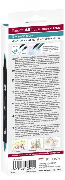 Tombow Sada obojstranných fixiek ABT DUAL BRUSH PEN – Vintage colours, 6 ks