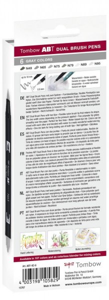 Tombow Sada obojstranných fixiek ABT DUAL BRUSH PEN – Gray colours, 6 ks