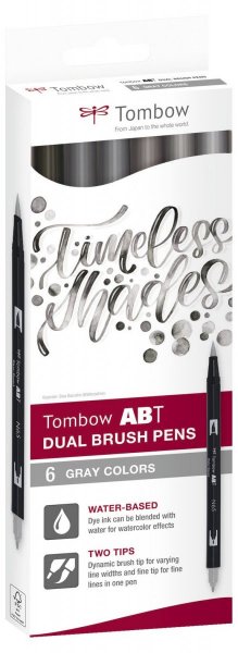 Tombow Sada obojstranných fixiek ABT DUAL BRUSH PEN – Gray colours, 6 ks