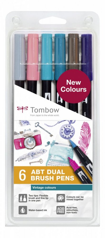 Tombow Sada obojstranných fixiek ABT DUAL BRUSH PEN – Vintage colours, 6 ks