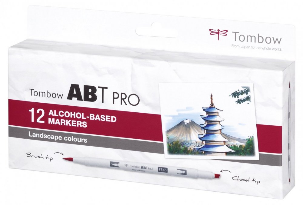 Tombow Sada obojstranných liehových fixiek ABT PRO s dvoma hrotmi – Landscape colors, 12 ks