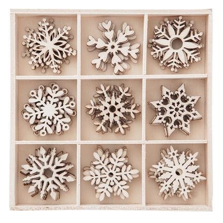 Dřevěné dekorace sněhové vločky 45 ks