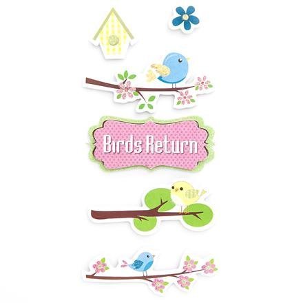 Brokátové 3D samolepky – návrat ptáčků, 6 ks
