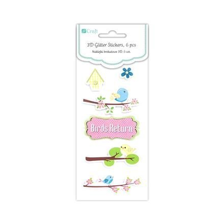 Brokátové 3D samolepky – návrat ptáčků, 6 ks