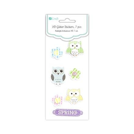 Brokátové 3D samolepky – jarní sovy, 7 ks