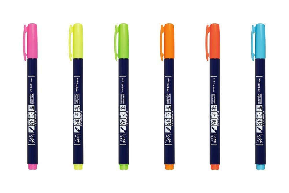 Tombow Fudenosuke BRUSH PEN – WS-BH – tvrdosť 1, sada 6 ks neon