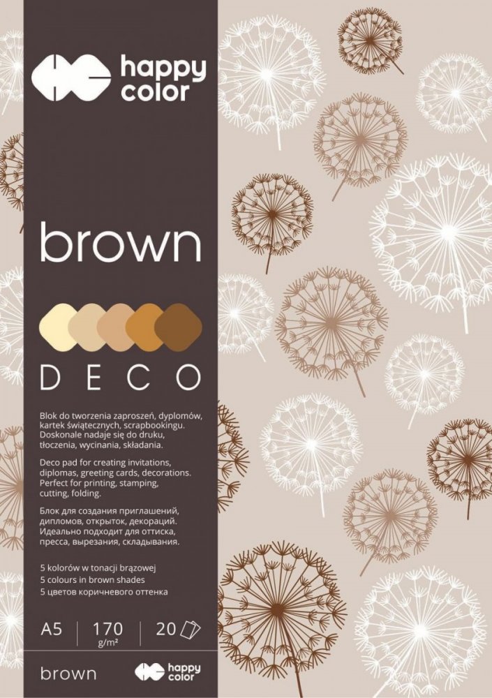 Blok Deco Brown A5, 170g, 20 listov, 5 farieb – hnedé odtiene