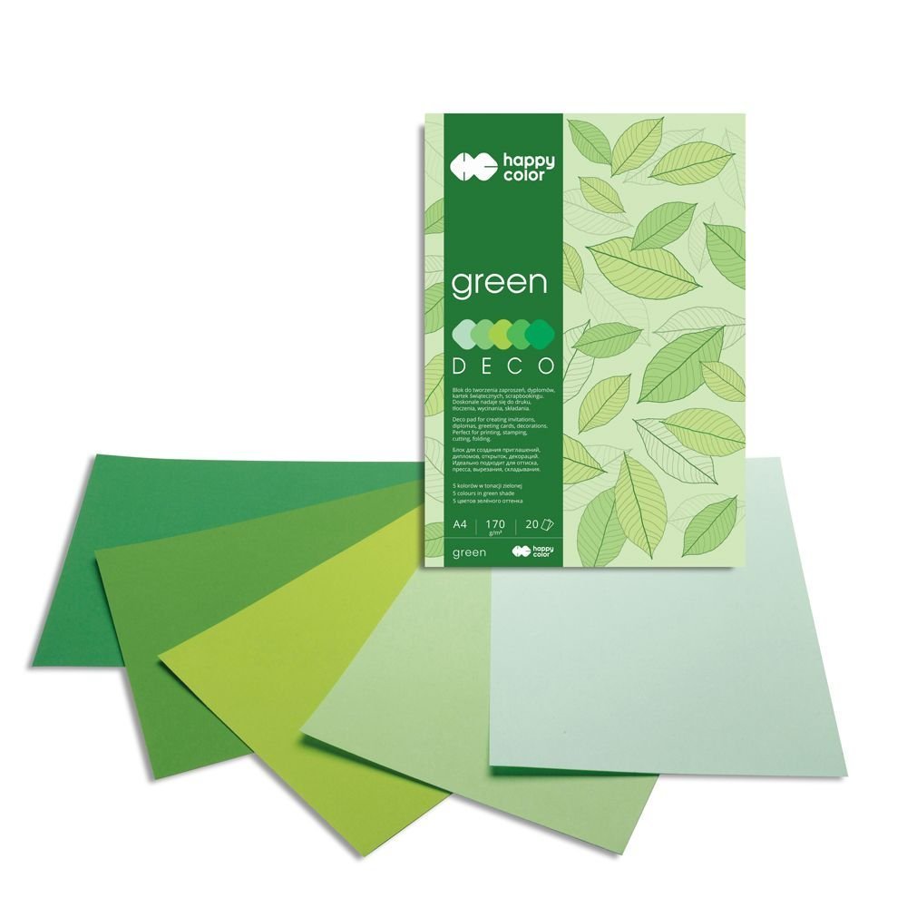 Blok Deco Green A4, 170g, 20 listov, 5 farieb – zelené odtiene