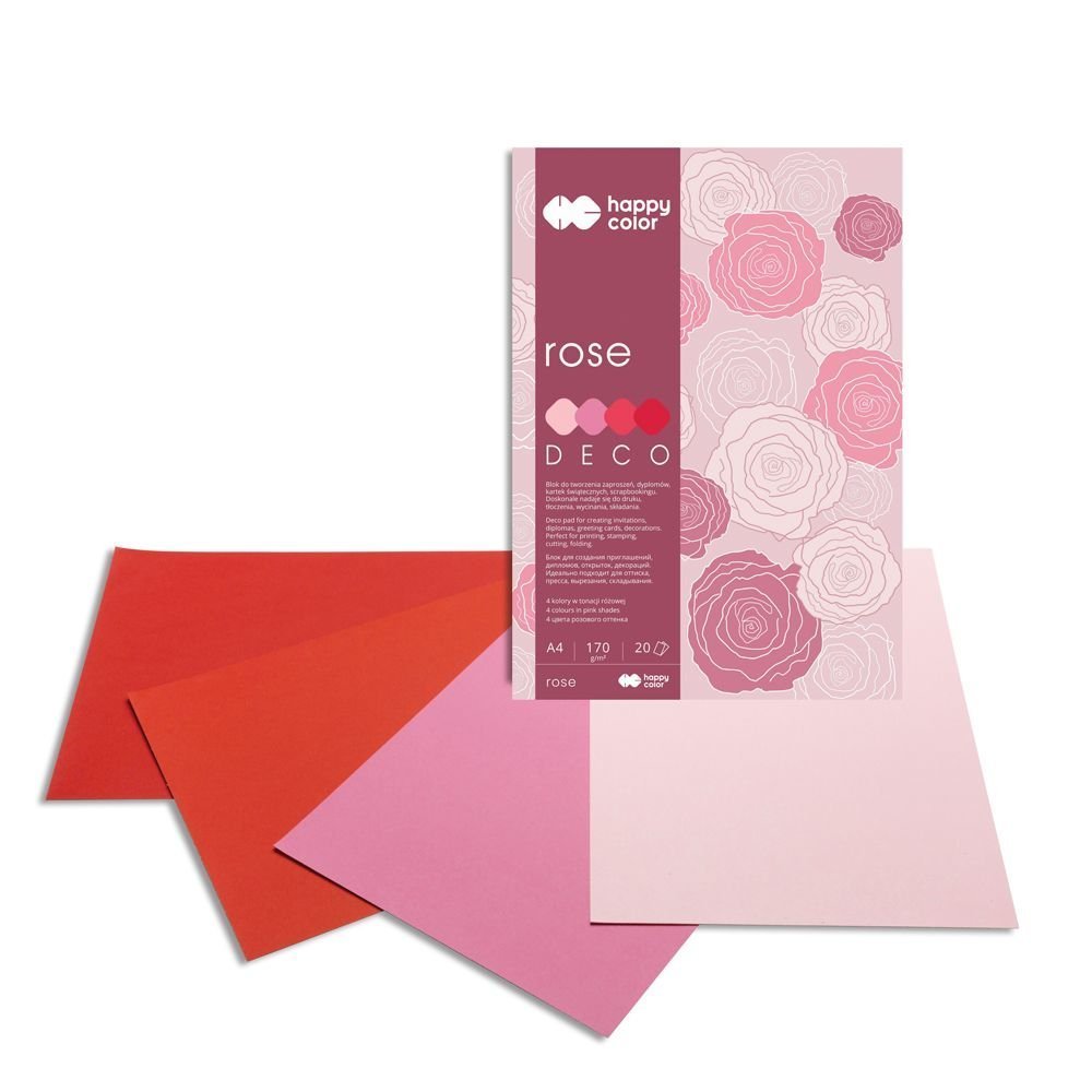Blok Deco Rose A4, 170g, 20 listov, 4 farby – ružovo-červené odtiene