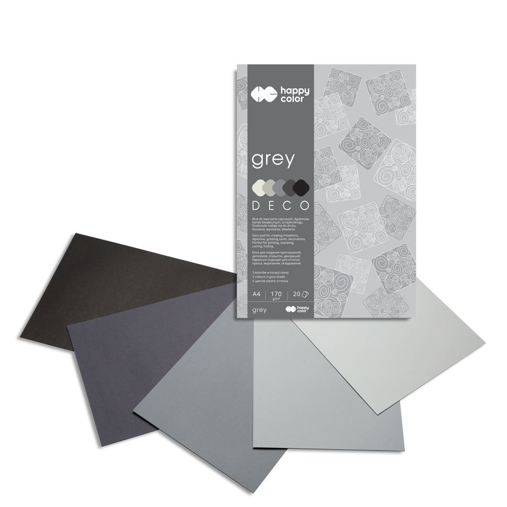 Blok Deco Grey A4, 170g, 20 listov, 5 farieb – šedé odtiene