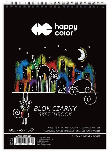 Happy Color Spirálový skicák A5, 40 listů, černé 80g