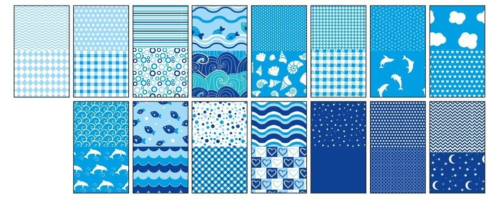 Blok so vzorovanými papiermi BLUE, 80g/m2, A4, 15 listov, 30 vzorov