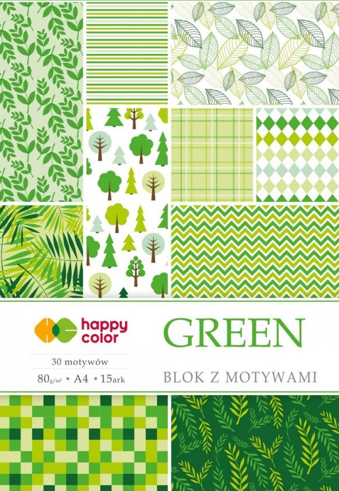 Blok so vzorovanými papiermi GREEN, 80g/m2, A4, 15 listov, 30 vzorov