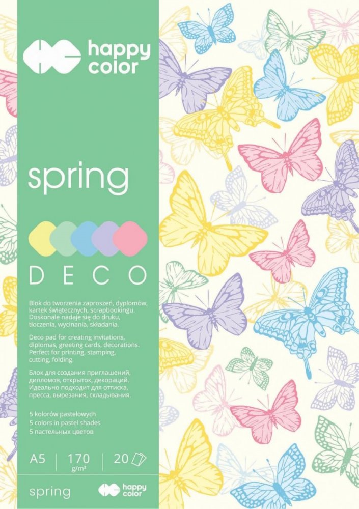 Blok Deco Spring A5, 170g, 20 listov, 5 farieb