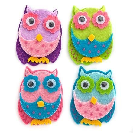Filcové 3D samolepky - sovy, 4 ks