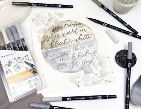 Tombow Sada obojstranných fixiek ABT DUAL BRUSH PEN – Gray colours, 6 ks