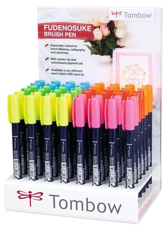 Tombow Fudenosuke BRUSH PEN – WS-BH – tvrdosť 1, sada 48 ks neon