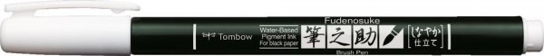 Tombow Brush Pen Fudenosuke pastel na čierny papier, white