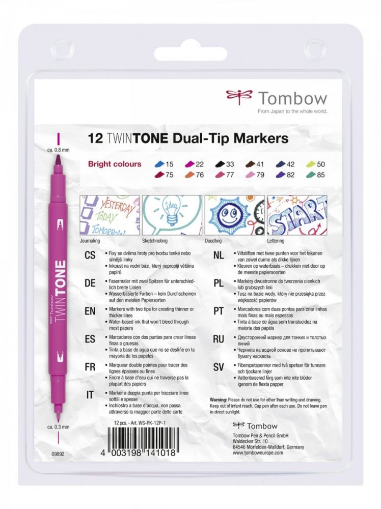 Tombow Popisovač TwinTone, 12 ks, žiarivé farby