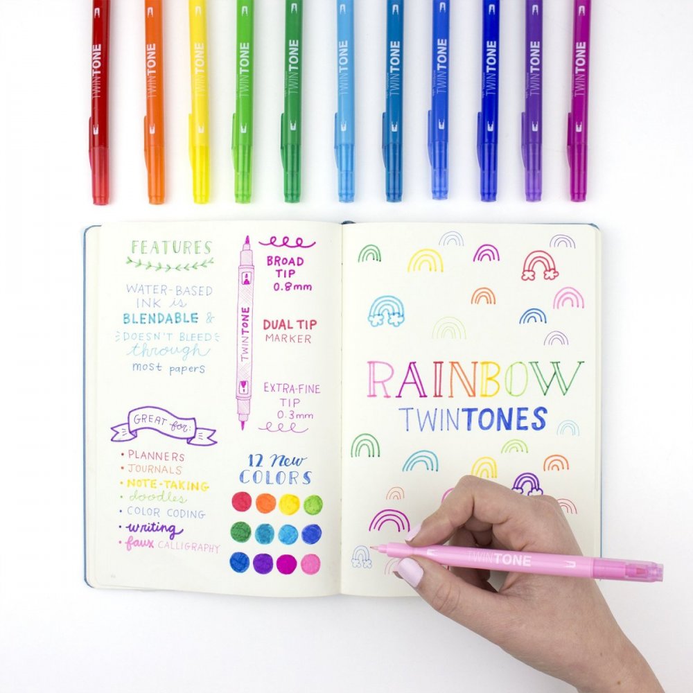 Tombow Popisovač TwinTone, 12 ks, farby dúhy