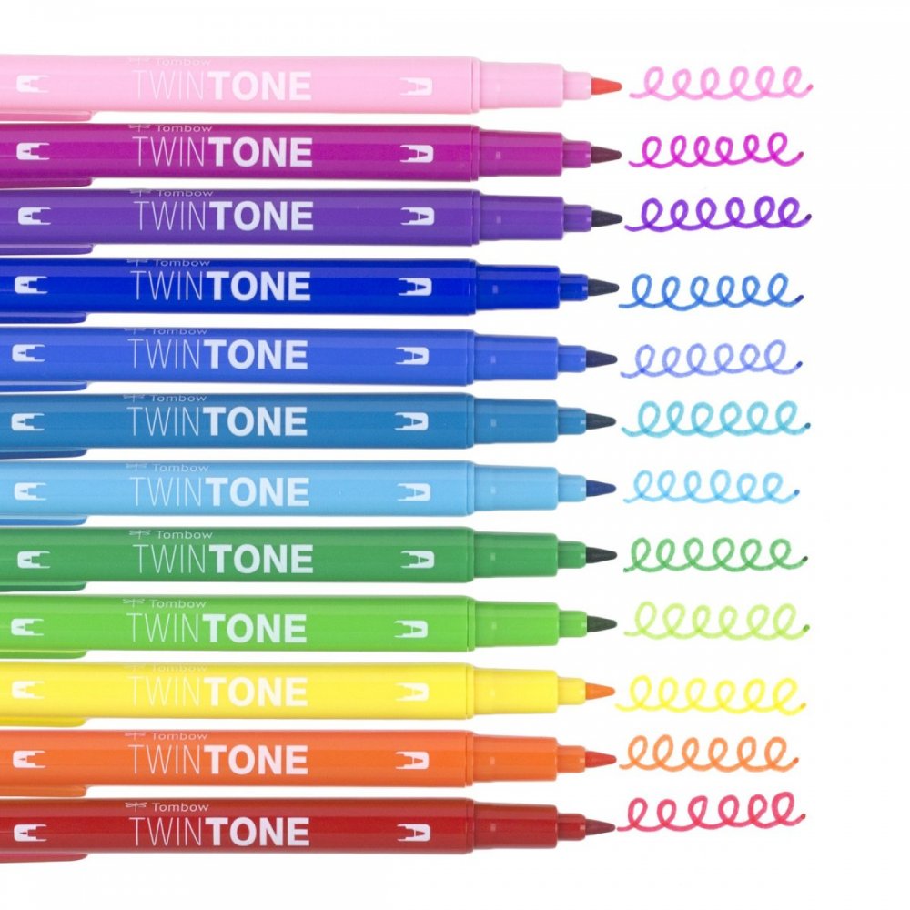 Tombow Popisovač TwinTone, 12 ks, farby dúhy