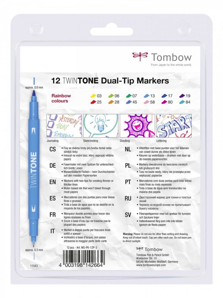 Tombow Popisovač TwinTone, 12 ks, farby dúhy