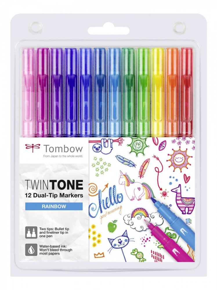 Tombow Popisovač TwinTone, 12 ks, farby dúhy