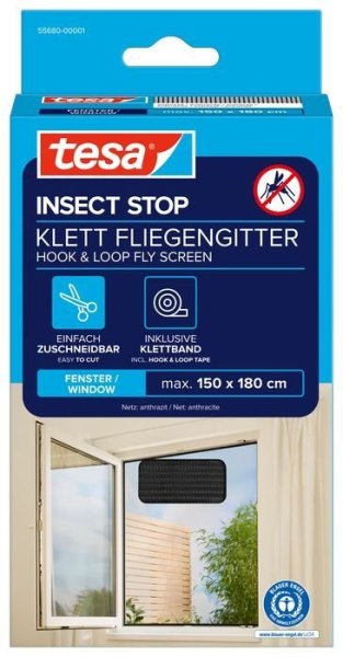 tesa® INSECT STOP Síť na suchý zip proti hmyzu do oken, 1,5 x 1,8 m, antracitová
