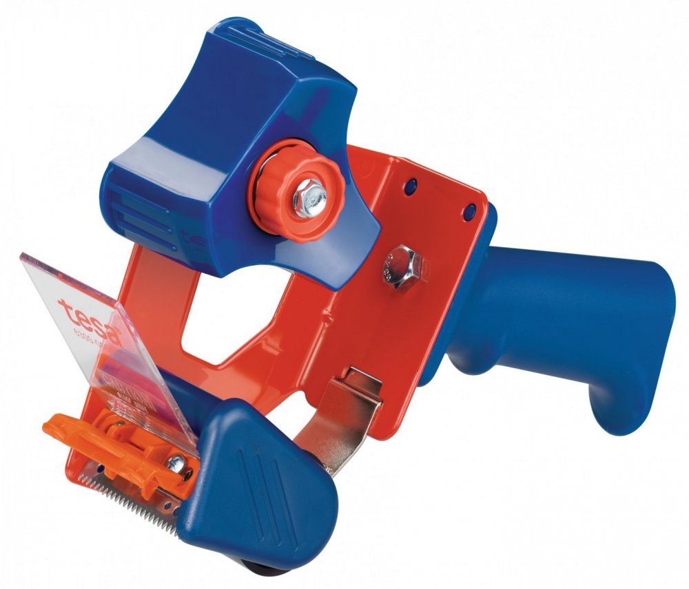 Ruční odvíječ balící pásky, červeno-modrý, pro rozměr 66m x 50mm