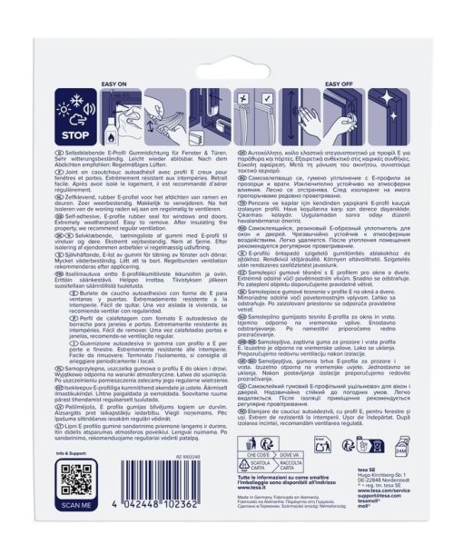 tesa® IZOLAČNÍ Samolepicí těsnění – gumové, profil E, 25 m x 9 mm x 4 mm, bílé