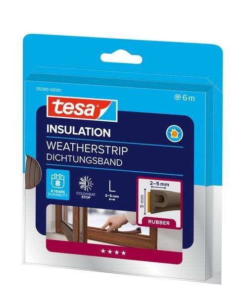 tesa® IZOLAČNÍ Samolepicí gumové těsnění – profil P, hnědá, 6m