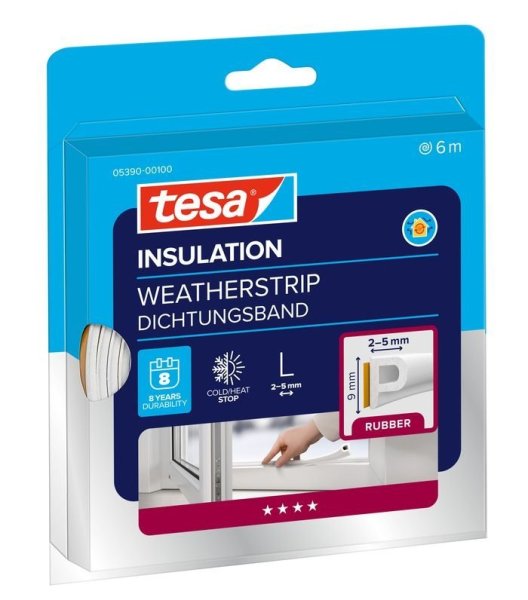 tesa® IZOLAČNÍ Samolepicí gumové těsnění – profil P, bílá, 6m