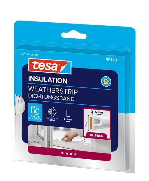 tesa® IZOLAČNÍ Samolepicí gumové těsnění – profil P, bílá, 6m