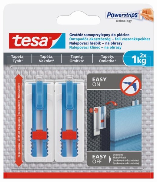 tesa® Nastavitelný lepicí hřebík na obrazy bez rámu na tapety a omítku 1kg