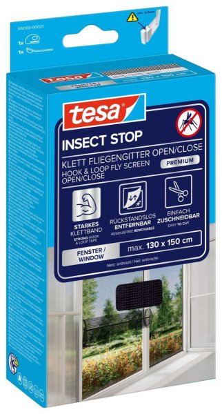 Otevírací síť na suchý zip proti hmyzu, antracitová, 1,3m x 1,5m