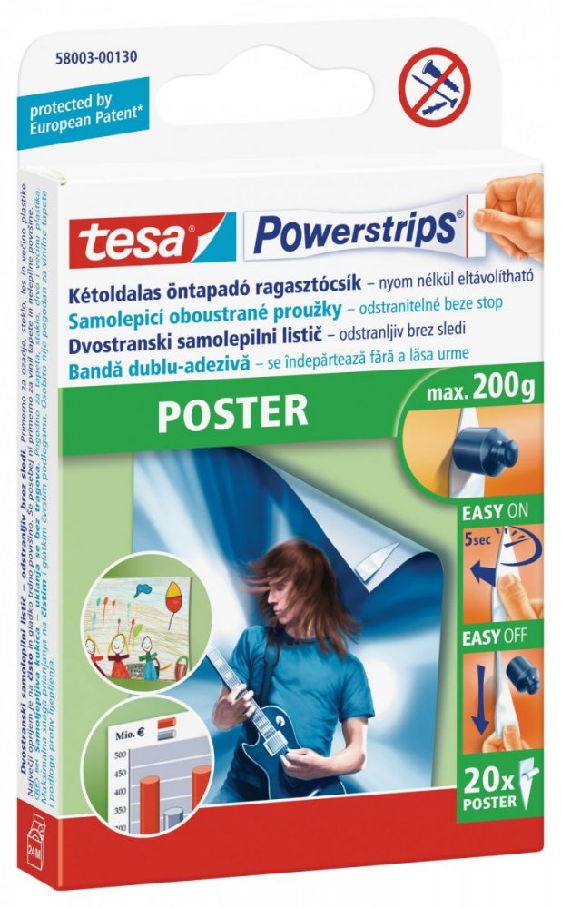 Poster, oboustranné proužky na plakáty, bílé, nosnost 200g, balení 20ks